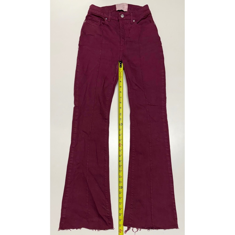 Revice Denim Burgundy Star Seam Flare Jeans Raw Hem Size 26 Womens Burgundy